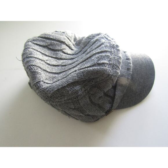 Gray Cable Knit Newsboy Cap Cabbie Hat Visor Brim One Size - Picture 4 of 7